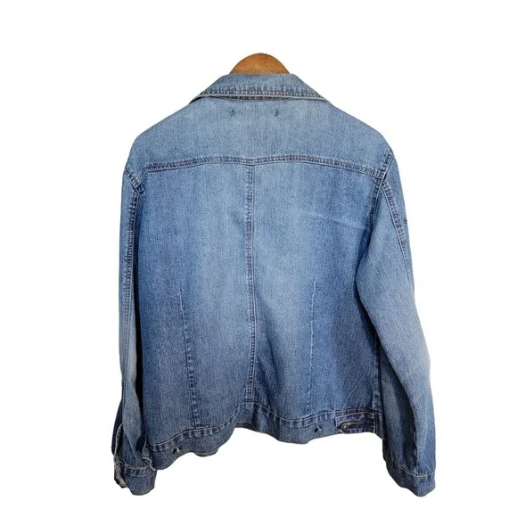 Adolfo Jeans Women's Embroidered Beaded Demin Blue Jean Jacket Size Large - Picture 2 of 4